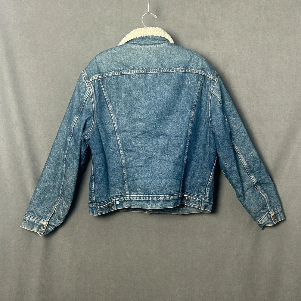 VTG 80s Levis Size 46R Sherpa Lined Denim Trucker Jacket Made In USA Blue Mens
